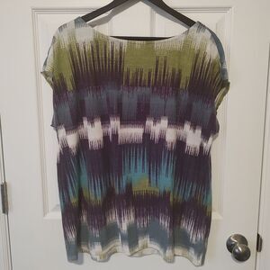 Liz Claiborne Women Large Casual Top Green Blue Purple White Drop Shoulder Shirt